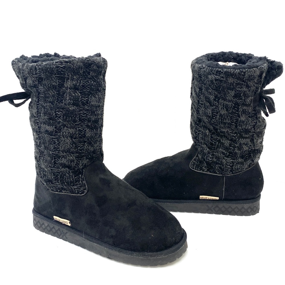 Muk Luks Women's Black/Grey Skylar Knit Sweater Boot